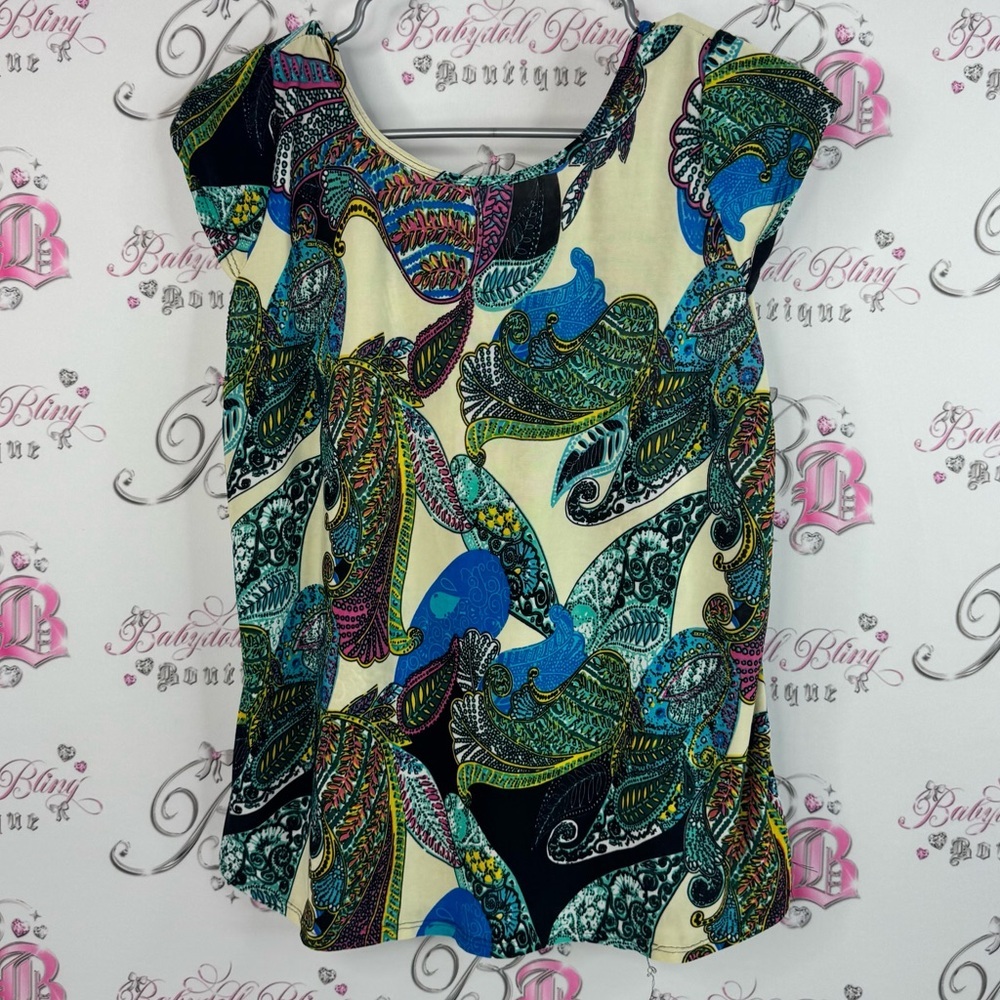 Tshirt colorful tee boho rainbow cream Paisley Women's Top